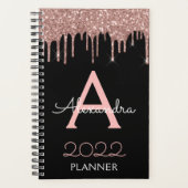 2023 Roze Goud - Blozend Roze Zwart Glitter Monogr Planner (Voorkant)