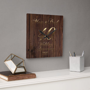 2023 Rustic Ruby Wedding 40th Jubileum Parents Vierkante Klok