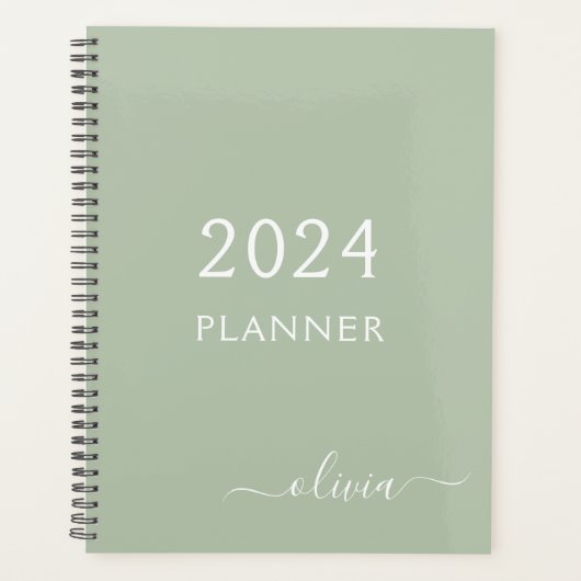 2023 Sage Green Script Monogram Name Modern (Devant)