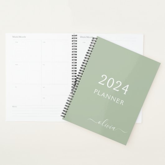 2023 Sage Green Script Monogram Nom Moderne (Devant avec enveloppe)