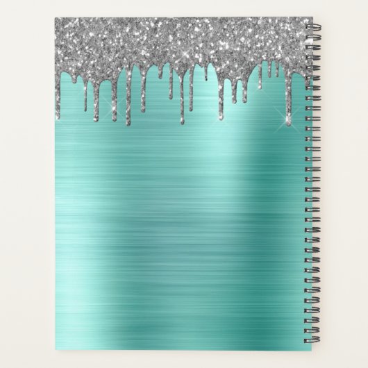 2023 Silver Blauwgroen Aqua Blue Glitter Monogram Planner (Achterkant)