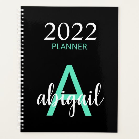 2023 Turquoise Noir Simple Moderne Monogramme Nom (Devant)