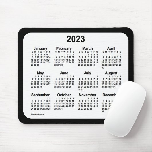 2023 White on Black Calendar van Janz Two Tone Muismat (Met muis)
