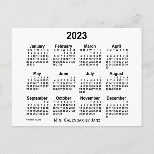 2023 Witte Mini-kalender van Janz Briefkaart (Voorkant)