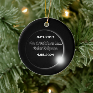 2024 & 2017 Dubbel Gedateerde Zonsverduistering Keramisch Ornament