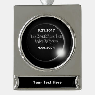 2024 & 2017 Dubbel Gedateerde Zonsverduistering Verzilverd Banner Ornament