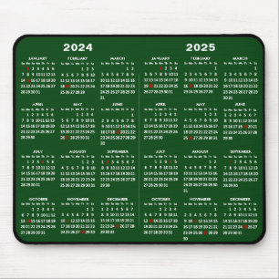 2024-2025 2 jaar Kalender Eenvoudige Groene US Fee Muismat