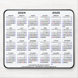 2024-2025 2 Jaar Kalender Zwart Custom Naam eenvou Muismat