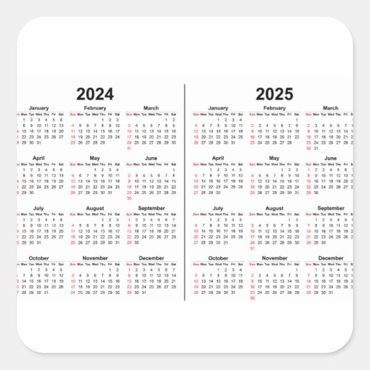 2024 2025 Kalender 2 jaar zwart wit Vierkante Sticker (Voorkant)