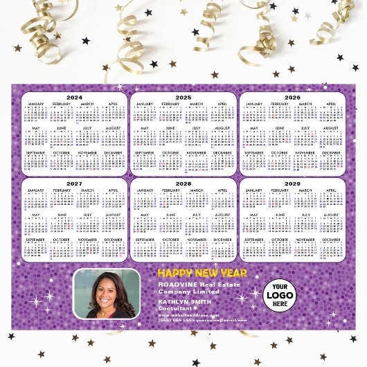 2024 - 2029 Calendar Business Logo Paars Magnetic