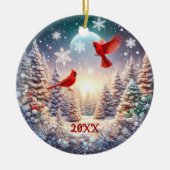 2024 Aangepaste Rode Kardinaal Winter Scene Keramisch Ornament (Voorkant)