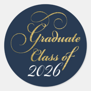 2024 Afstudeerders Elegant Goud Blauw Feest Bedank Ronde Sticker