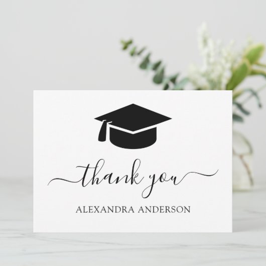 2024 Afstuderen dank u zwart wit Bedankkaart (Staand voorkant)
