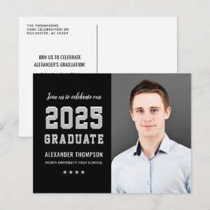 2024 Afstuderen Zwart Grijs Graduation Party Foto Uitnodiging Briefkaart