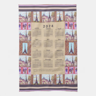 2024 Agenda Paris Eiffel Tower Pointillism Art Theedoek