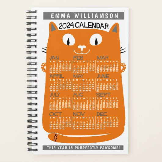 2024 Année Calendrier Mensuel Mi-siècle Orange Cha (Devant)