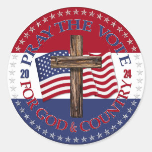 2024 Bid de stem voor God Country Cross USA vlag Ronde Sticker