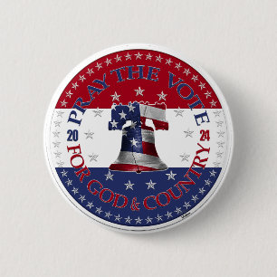 2024 Bid Voor God Land Liberty Bell Ronde Button 5,7 Cm