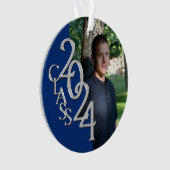 2024 Blauw en Zilver Afstuderen Foto Ornament (voorkant)