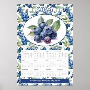 2024 Blauwe Bosbessen Aangepaste Kalender  Poster