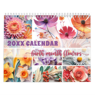 2024 Bloemenkalender Geboorte Maand Bloemen Papier Kalender