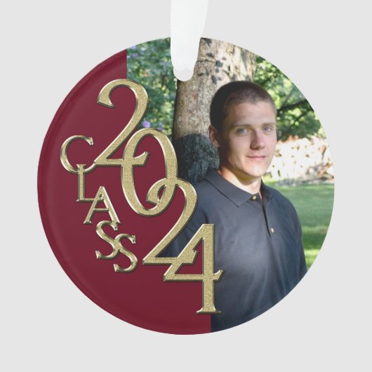 2024 Bourgondië en Goud Afstuderen Foto Ornament (voorkant)