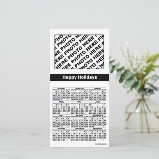 2024 Calendar 4 foto's toevoegen Kaart Simple Blac (Staand voorkant)