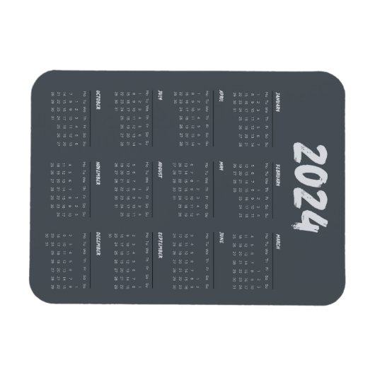 2024 Calendar Black And White Simple Magneet (Horizontaal)