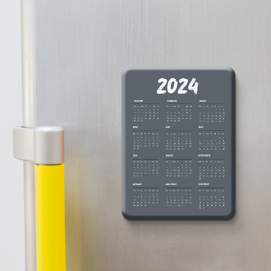 2024 Calendar Black And White Simple  Magneet