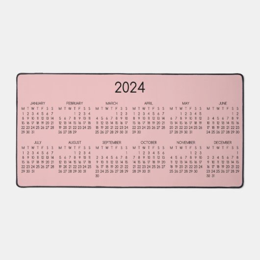 2024 Calendrier Arrière - plan couleur rose bébé (Recto)