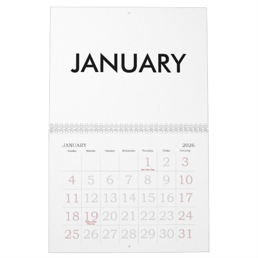 2024 Calendrier Blanc Avec Vacances Nombres Grands (Jan 2026)