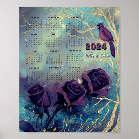 2024 Calendrier mensuel Poster Rose violet (Devant)