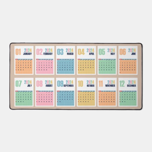 2024 Calendrier Pastel Coloured Unique Desk Mat (Recto)
