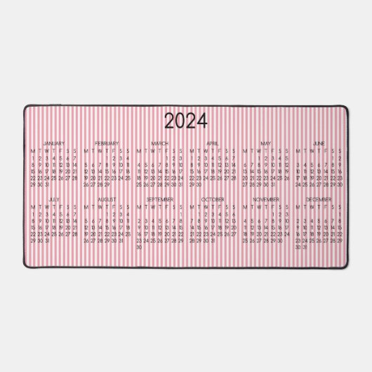 2024 Calendrier Rose blanc rayures Rose couleur (Recto)