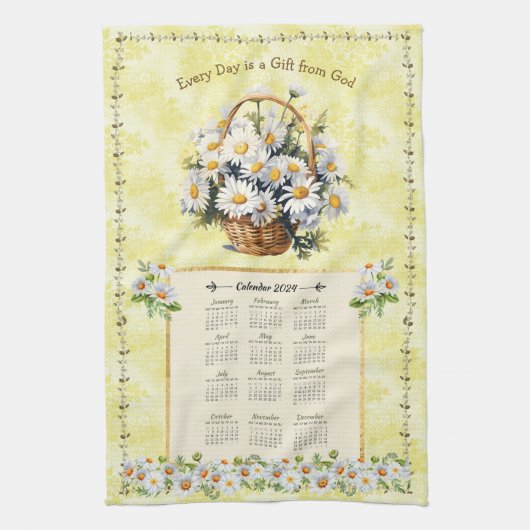 2024 Calendrier Serviette Jaune Daisy Don de Dieu (Vertical)