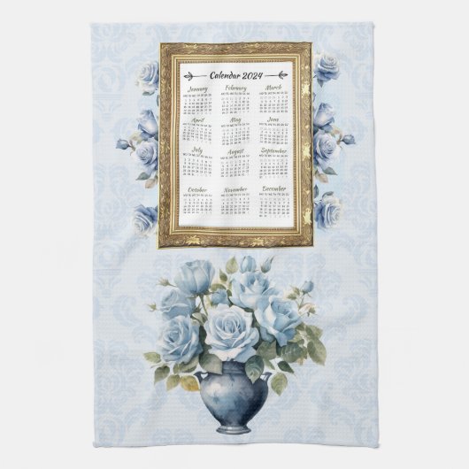2024 Calendrier Serviette Rose bleu Serviette de c (Vertical)