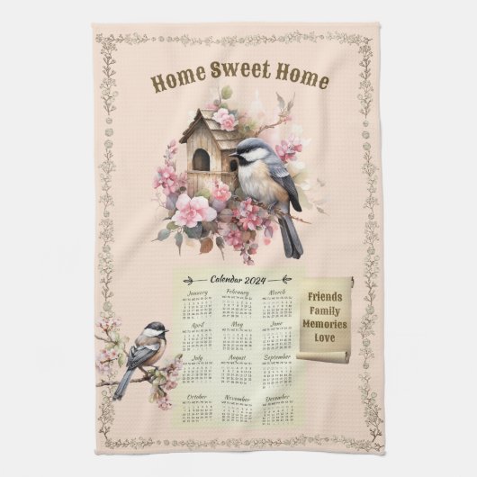 2024 Calendrier Serviettes chickadees Home Sweet H (Vertical)