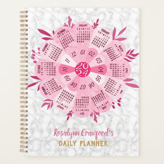 2024 Calendrier Unique Boho Rose Flower Nom person (Devant)