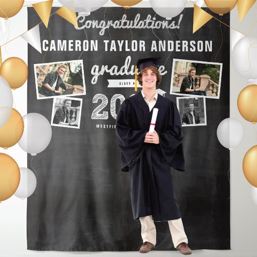 2024 Chalkboard schets Afstuderen 4 foto achtergro Wandkleed