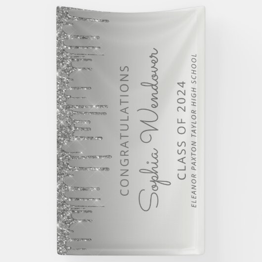 2024 Chic Silver Glitter Drip Afstuderen Spandoek (Verticaal)