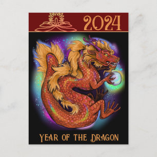 2024 Chinees Zodiac Jaar van de Draak Nieuwjaar Briefkaart