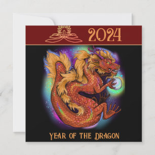 2024 Chinees Zodiac Jaar van de Draak Nieuwjaar Kaart