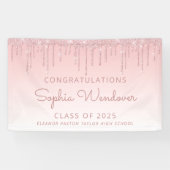 2024 Chique roze Glitter Drip Afstuderen Spandoek (Horizontaal)