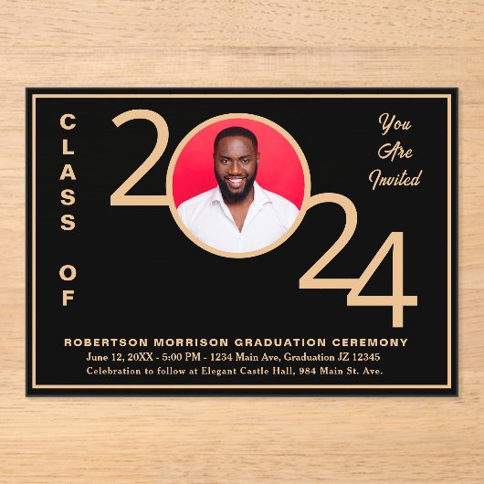 2024 Class Afstuderen Ceremony Afstuderen Foto Acryl Uitnodigingen (Voorkant)