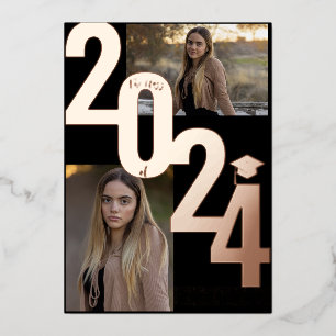 2024 Echte Folie Roze Goud Afstuderen Foto Uitnodiging