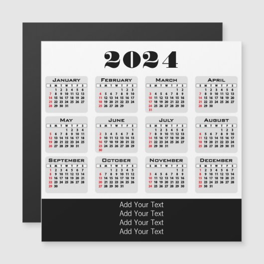 2024 - Eenvoudige volledige jaarkalender (Voorkant / Achterkant)