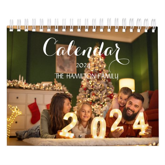 2024 Familie Aangepaste Foto Chic Script Kalender (Hoes)