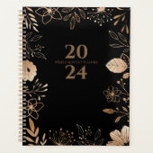 2024 Floral Gold & Black Planner (Voorkant)