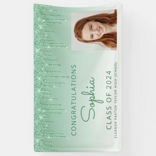 2024 Foto Groene Glitter Drip Afstuderen Spandoek (Verticaal)