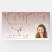 2024 Foto Roos Gold Glitter Drip Afstuderen Spandoek (Horizontaal)